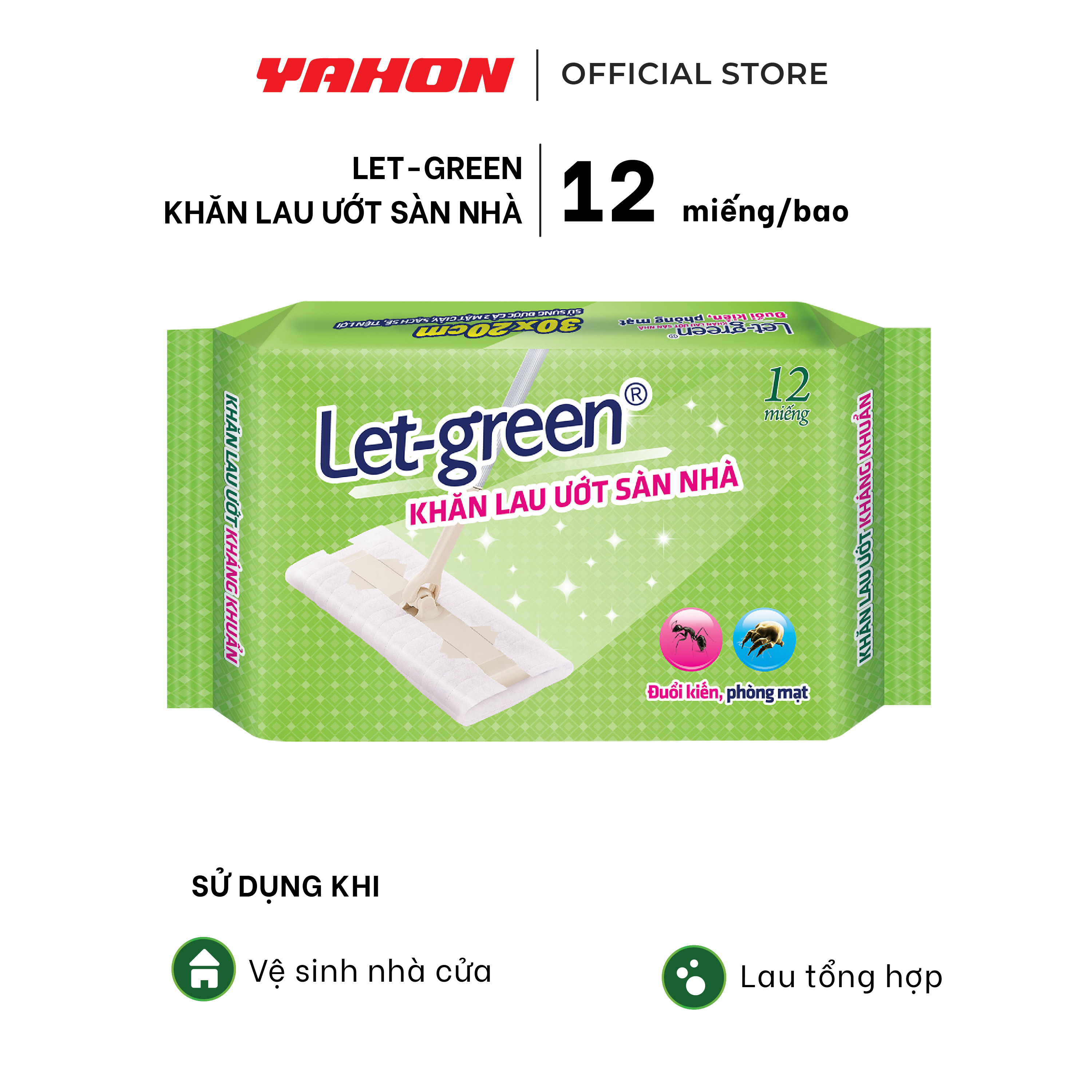 Combo Bao Khăn Giấy Ướt Lau Sàn Nhà LET-GREEN, 12 Miếng/Bao