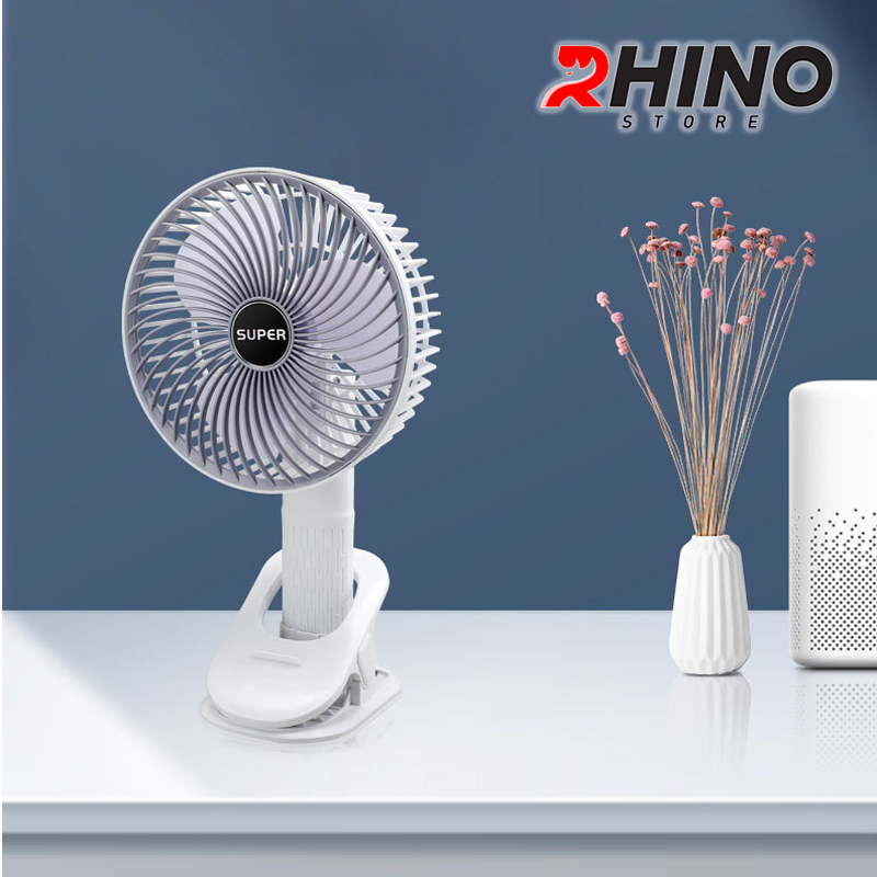 Quạt cầm tay mini siêu mát Rhino F402 tích điện với 3 mức độ gió, kèm đế, lượng pin cao - Hàng chính hãng