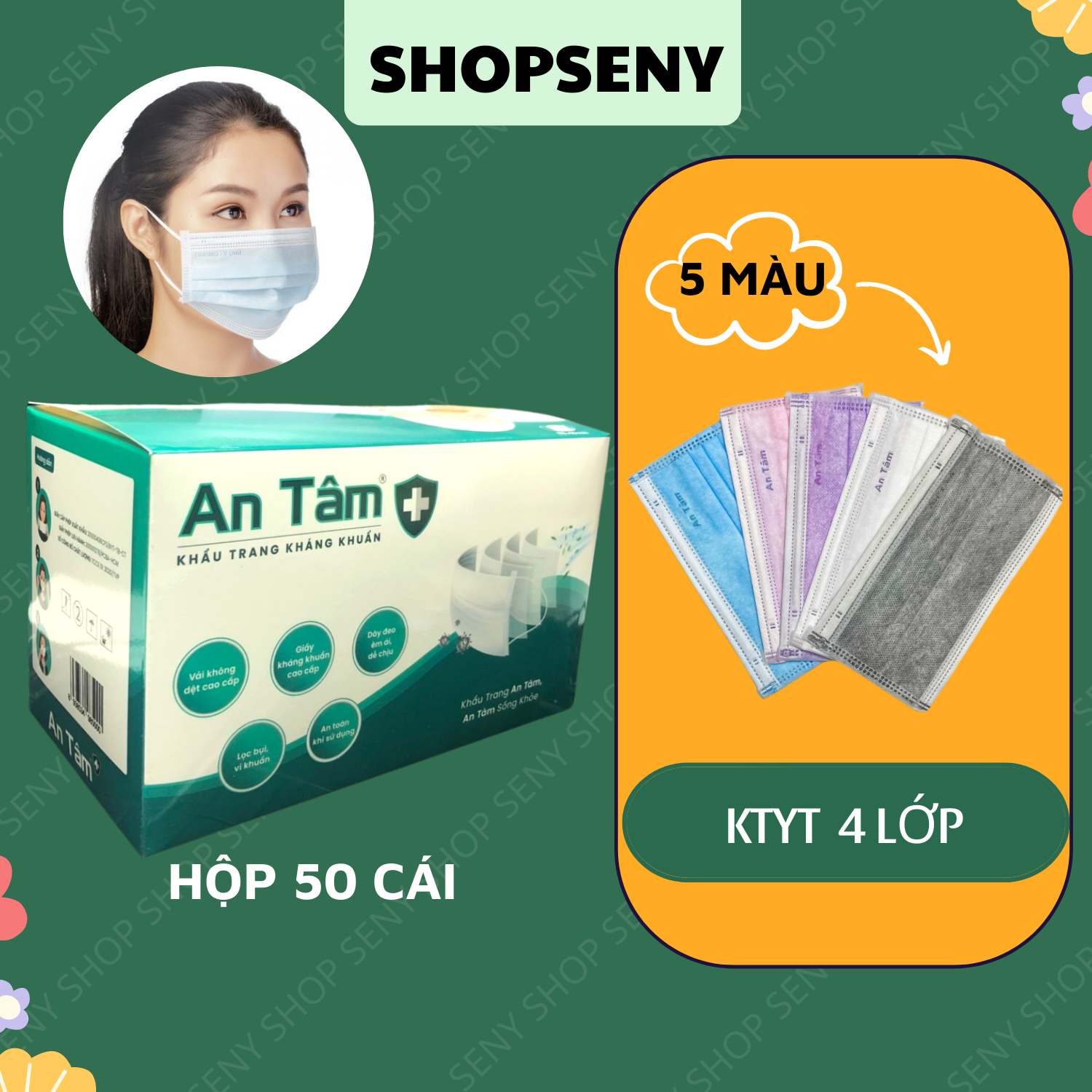 Khẩu trang y tế 4 lớp kháng khuẩn hộp 50 cái không sù lông An Tâm