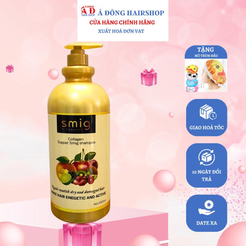 DẦU GỘI XẢ MỀM MƯỢT, HƯƠNG TRÁI CÂY SMIG CHAI TO CHUYÊN DÙNG SALON TÓC 2000ML + Gội xả gói Karseell 15ml