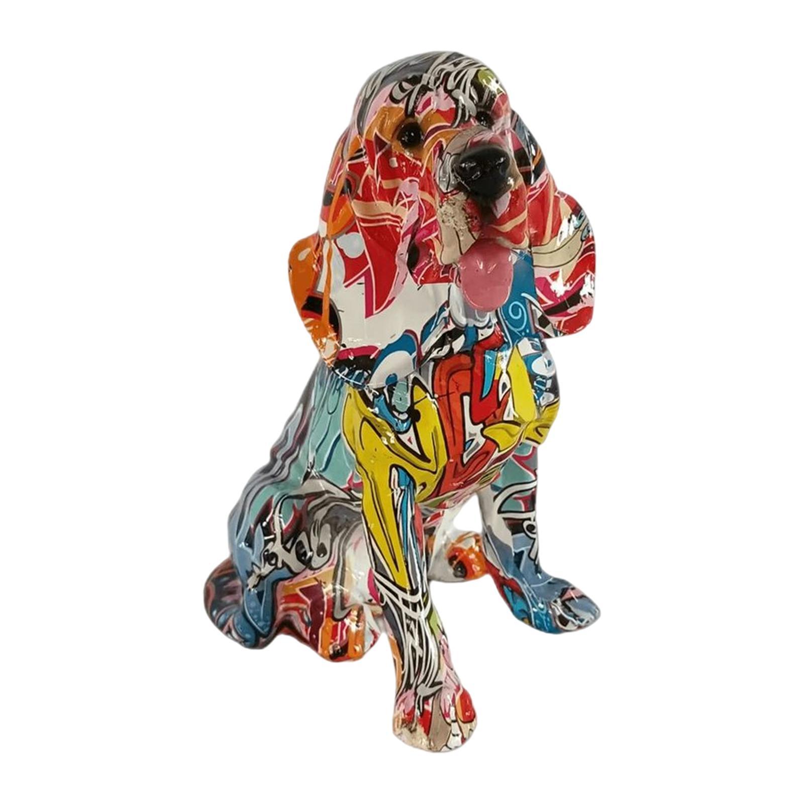 Colorful Dog Statue Animal Figure Home Decor Dog Graffiti Figurine Sculpture