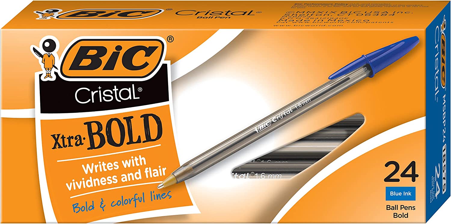 Bút Bi siêu êm nét đậm BIC Cristal Xtra Bold Ballpoint Pen, Bold Point , 1 cây màu xanh hoặc đen