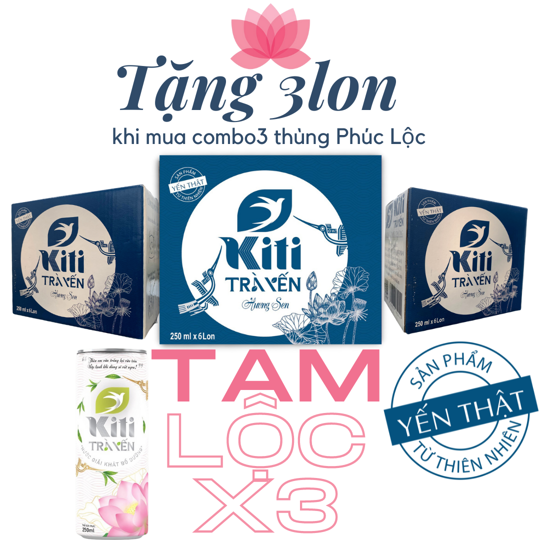 COMBO TAM LỘC - 3 Thùng 6lon TRÀ YẾN KITI, sản phẩm Trà Xanh kết hợp Yến Sào từ thiên nhiên vừa ngon vừa bổ giúp hỗ trợ cải thiện sức khỏe.
