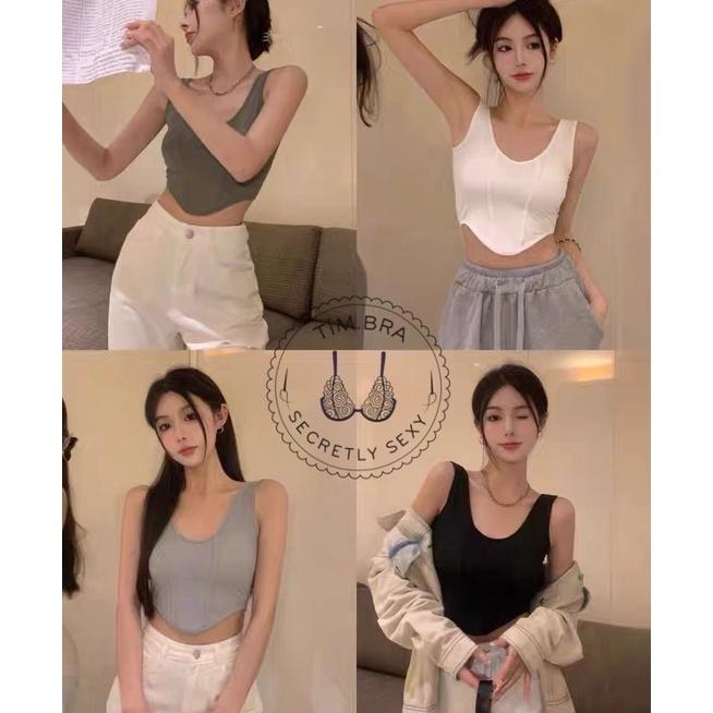 Áo croptop 2 dây nữ cá tính, Áo ba lỗ Tím Bra nữ có đệm mút chất thun dày dặn co dãn M12