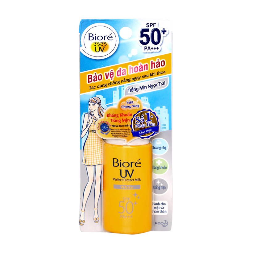 Sữa chống nắng bảo vệ da hoàn hảo trắng mịn ngọc trai Biore Perfect Protect Milk White SPF 50+/PA+++ (25ml)