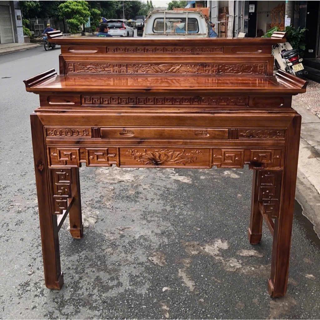 Án gia gỗ 2 tầng ,Bàn thờ gia tiên gỗ tràm bông vàng 2 tầng ,bàn mẹ bồng con - Án gian + bàn con