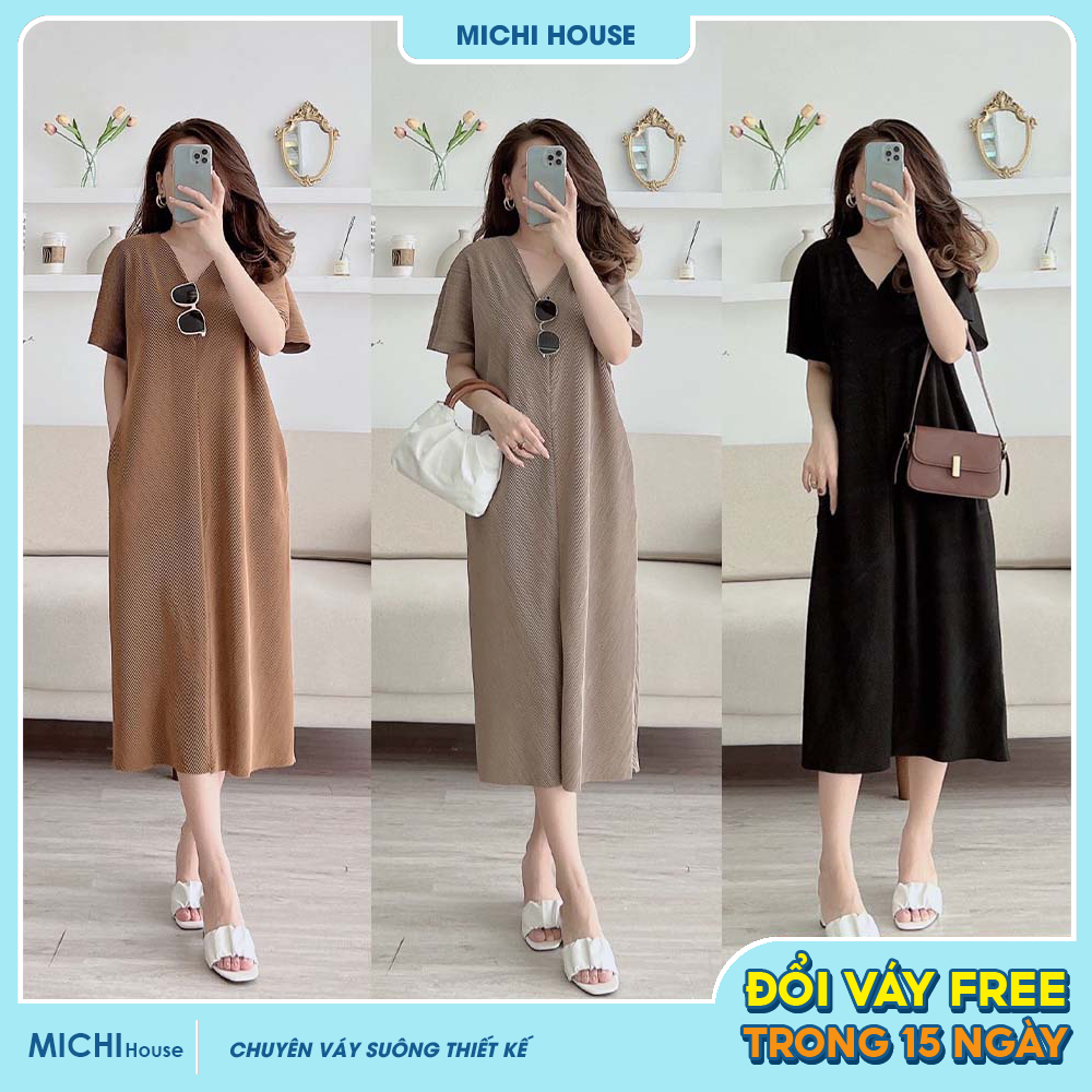 Đầm Dự Tiệc Dáng Suông Dài MICHI House Váy Xuông Đi Tiệc Sang Trọng Dài Qua Gối Bigsize Co Dãn Che Khuyết Điểm Tốt V433