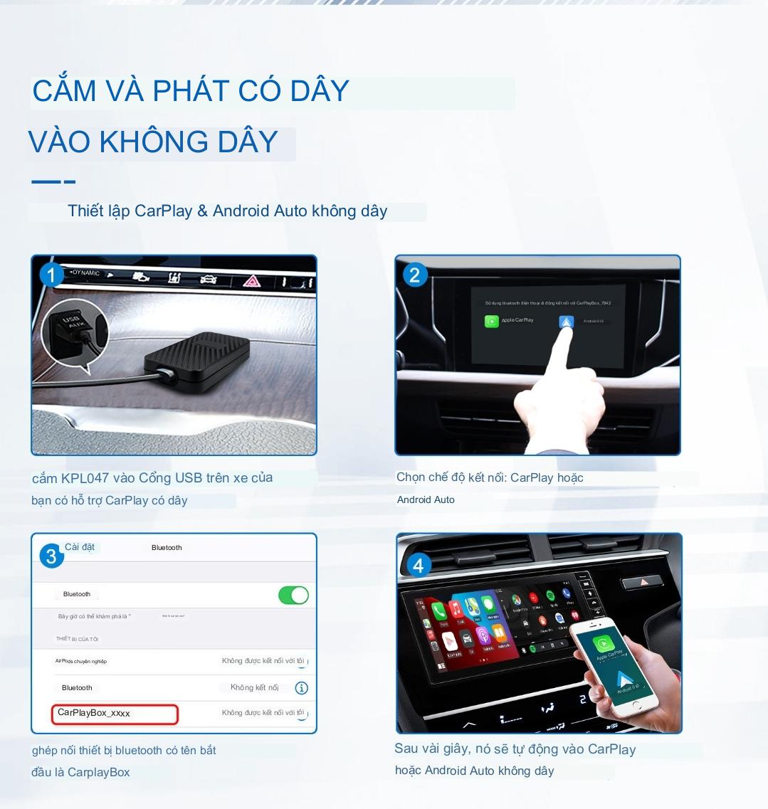 Adapter kết nối Apple Carplay không dây - Android auto không dây cho xe ô tô