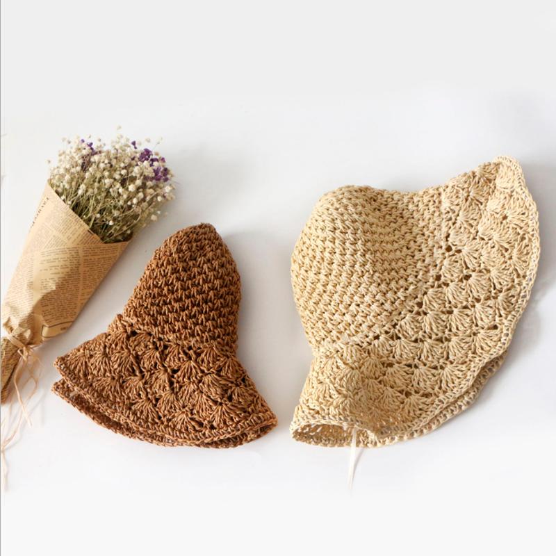 Thời Trang Mùa Hè Tay Gấp Gọn Strawhat Hat Lớn Cùng Vintage Handmade Móc Rơm Bện Chống Nắng Cho Nón