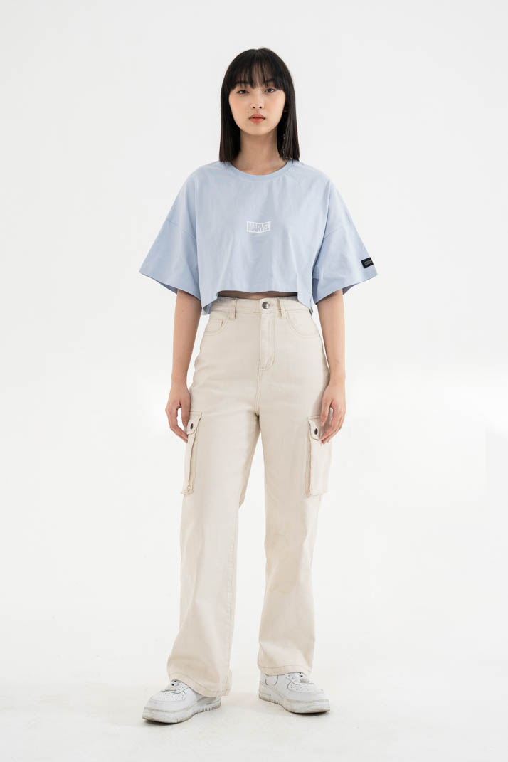 Áo Thun Nữ BOO  Dáng Croptop Vải Cotton Cao Cấp In Logo Marvel Phong Cách Gen Z