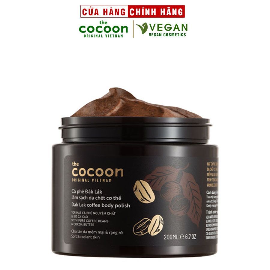 Cà phê Đắk lắk làm sạch da chết COCOON 200ml (Dak lak coffee body polish) Thuần Chay