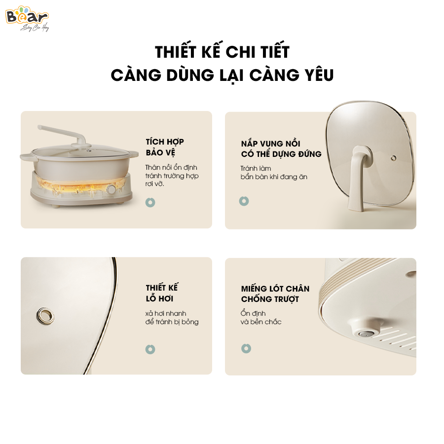 Nồi Lẩu 2 Ngăn Bear Đa Năng Nhiều Chế Độ Nấu Lẩu Hầm Ninh Chiên Rán Xào Chống Dính Cực Tốt Kháng Khuẩn 99,99% - SB NL60U HÀNG CHÍNH HÃNG