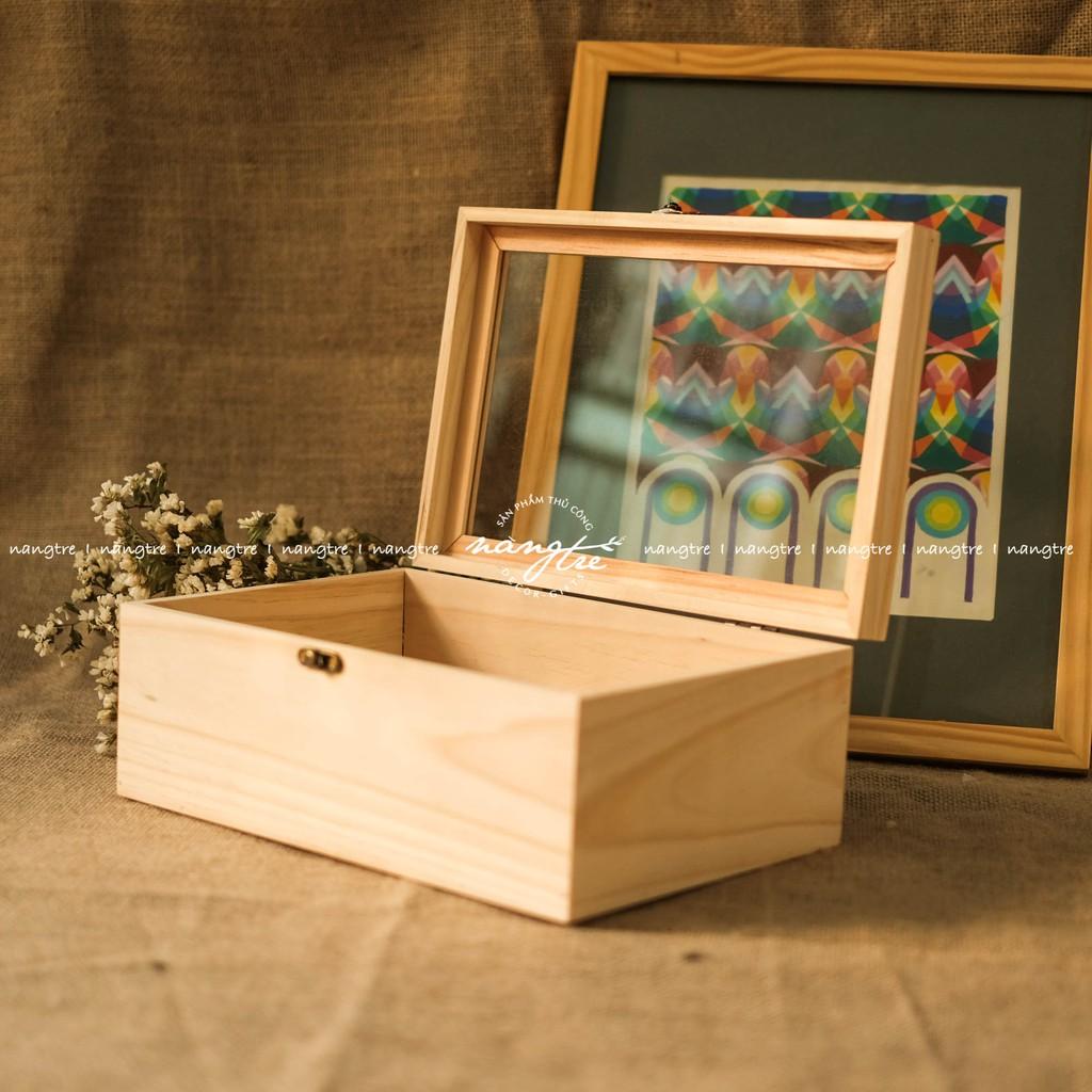 Hộp gỗ chữ nhật nắp kính - Hộp gỗ đựng đồ đa năng - Hộp gỗ trang sức