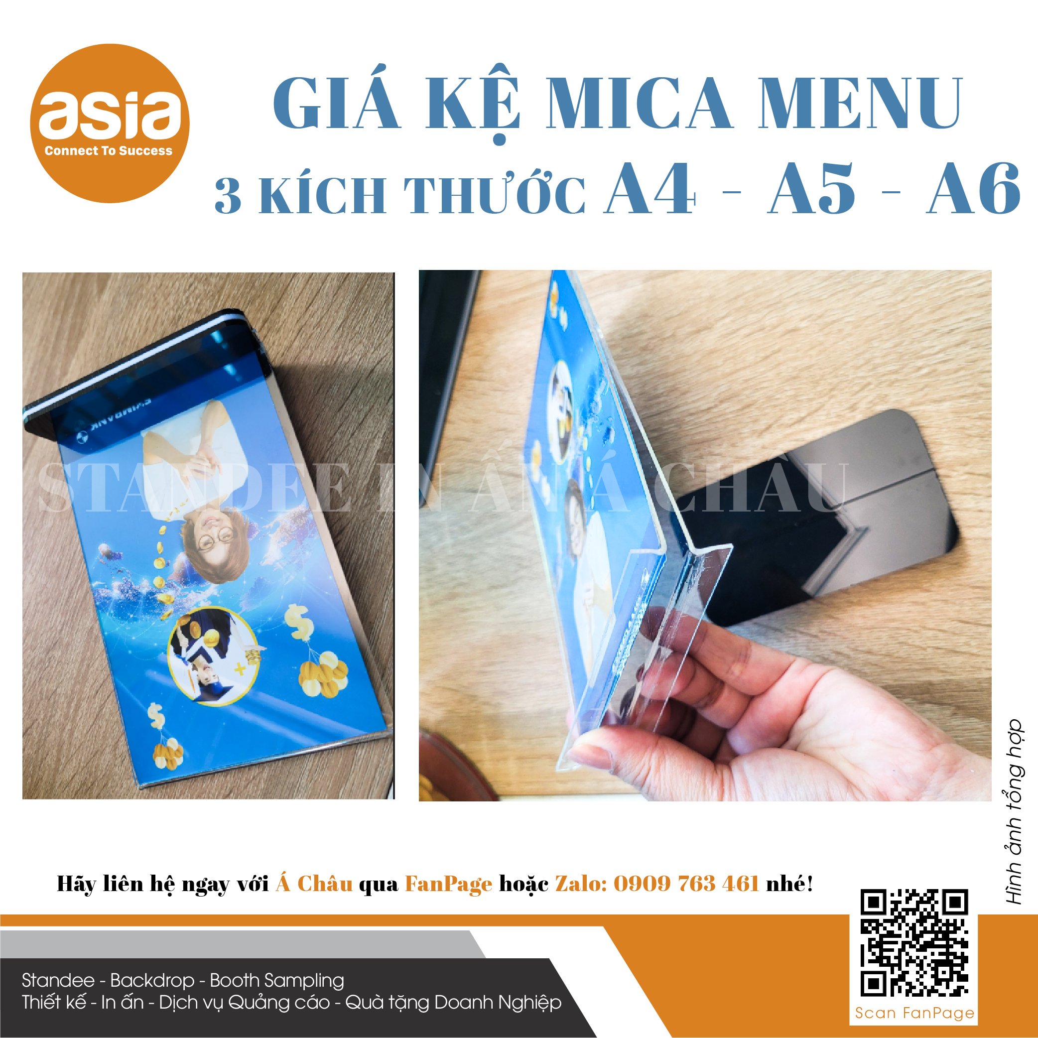 Kệ Menu mica, Tentcard Mica để bàn, kiểu đế đen, mica trong suốt, loại bền chắc
