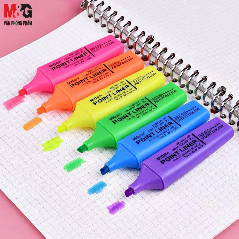 Bút dạ quang highlight M&G-màu xanh dương/xanh lá/vàng chanh/hồng/cam/tím-AHM21572B1-MG2150E-1 cây