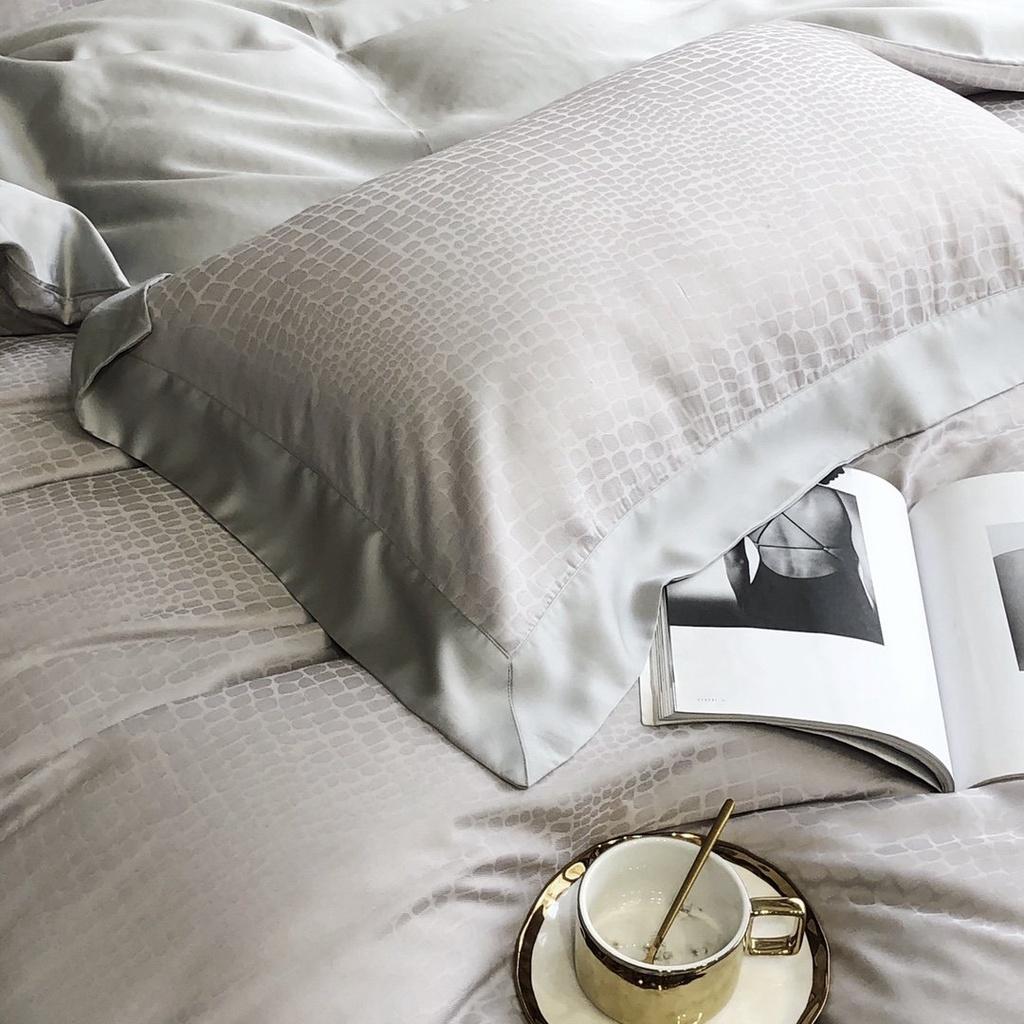 Bộ chăn ga gối 4 món 100%Tencel 120s cao cấp, họa tiết Xương cá cách điệu với kiểu dệt Jacquard sang trọng, mềm mịn mát