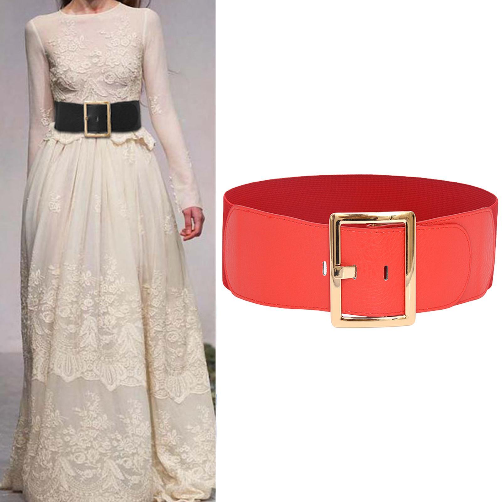 Women's Stretch Belt Metal Buckle Women Wide Waist Belt for Dress Coat Women