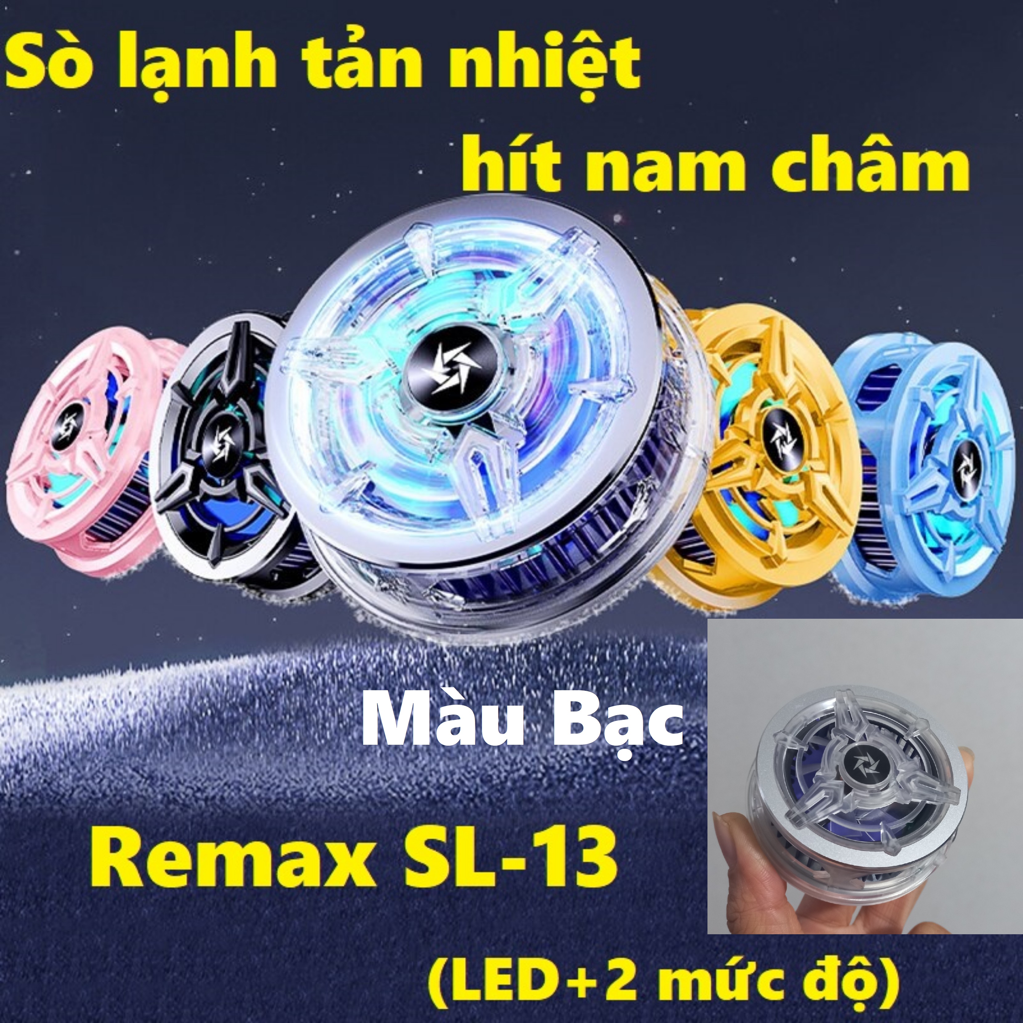 Sò lạnh điện thoại nhỏ gọn quạt tản nhiệt hít nam châm cho điện thoại có đèn LED 2 mức độ Remax SL-13 _ hàng chính hãng