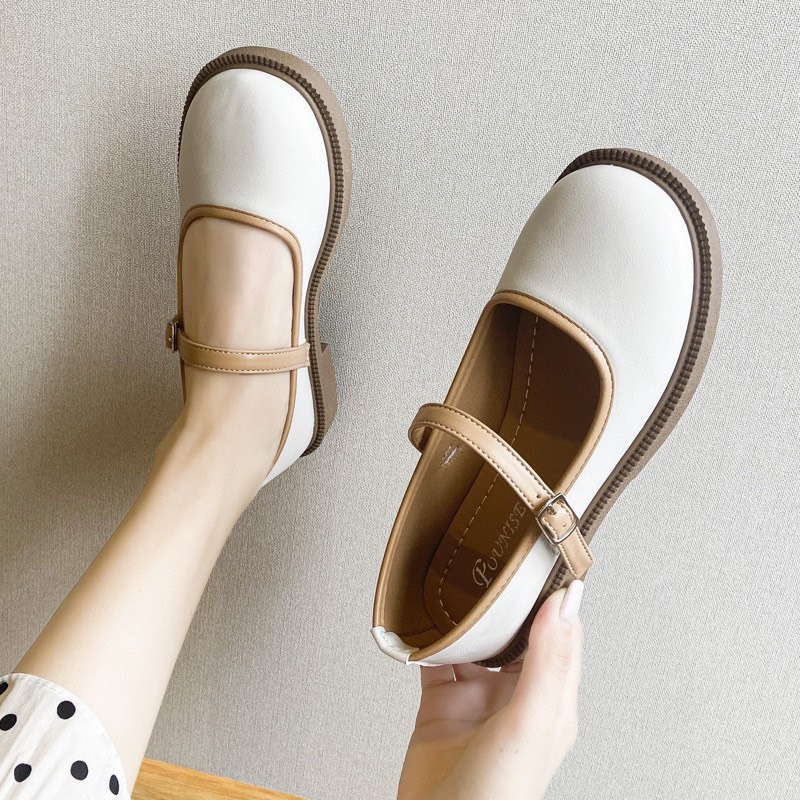 Giày búp bê nữ Viền Basic đế bằng, chất da mềm, giày lolita phong cách cổ điển