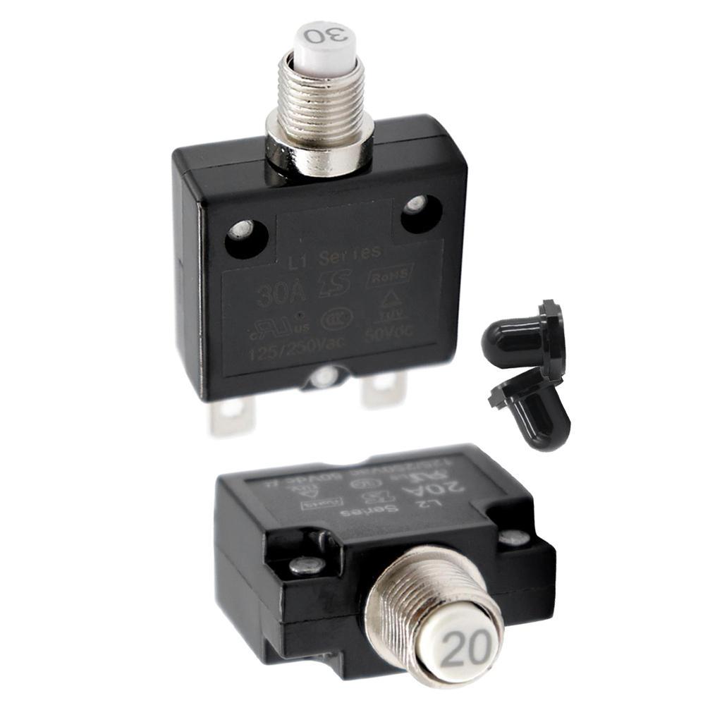 2 Pieces 12V-24V Push Button Resettable Panel Mount Circuit Breaker 30A+20A