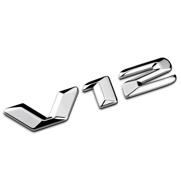 Decal tem chữ V12 inox cao cấp dán trang trí ô tô G70212