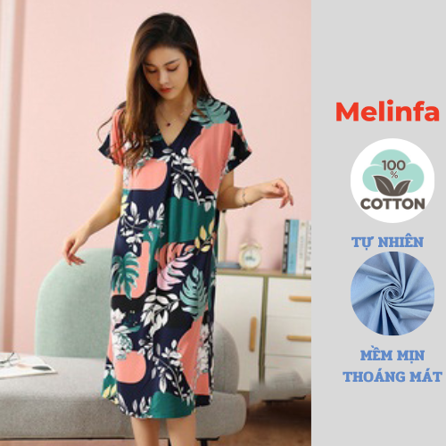 Váy ngủ ngắn tay, đầm ngủ nữ freesize thoải mái chất vải lanh lụa cotton tự nhiên thoáng mát nhiều màu mã VAV0222