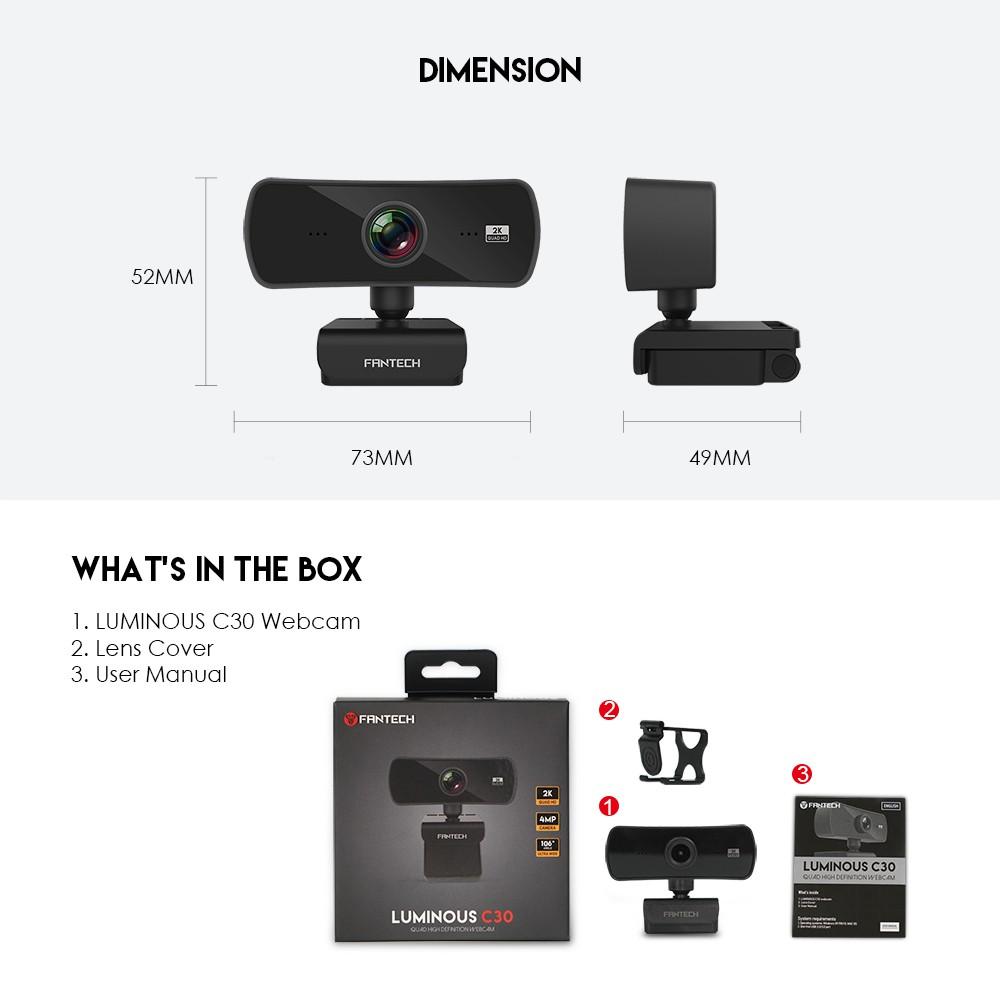 Webcam Livestream Chuyên Nghiệp FANTECH C30 LUMINOUS 4MP Hỗ Trợ Quay Chất Lượng 2K - HÀNG CHÍNH HÃNG