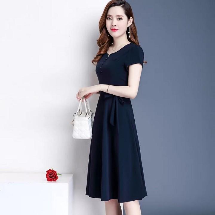 DRESS236 - ĐẦM XÒE ĐÍNH NÚT THẮT NƠ S-6XL