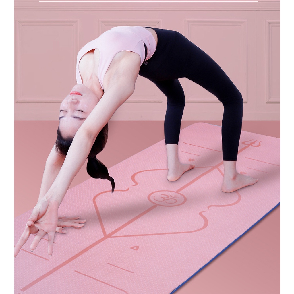 Combo 2 dụng cụ tập Yoga: 1 Thảm 2 lớp 6mm TPE cao cấp êm ái + 1 tập bụng chữa T có đế hút chân không chắc chắn giảm mỡ
