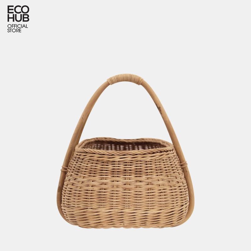 Giỏ mây ECOHUB có tay cầm màu brown (Rattan Basket With Handle)