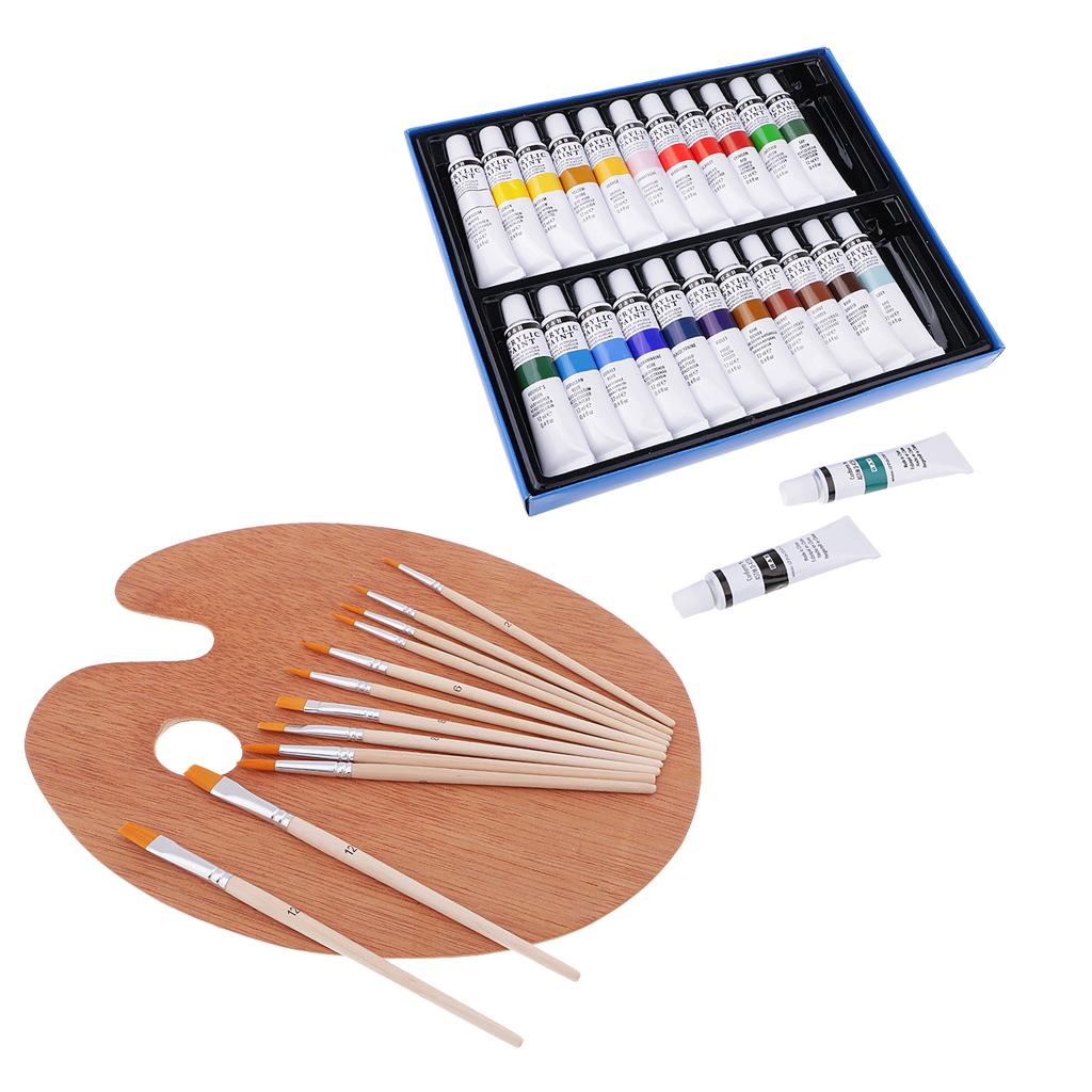 24 Màu Sắc Ống Acrylic Sơn Sắc Tố + 12X Tranh Bút Bảng Chữ Cái Bằng Gỗ