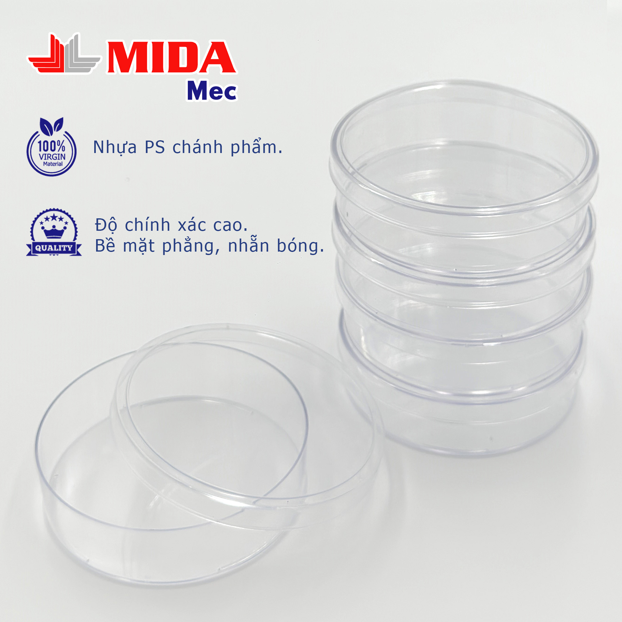 Đĩa Petri nhựa MidaMec 10025 đã tiệt trùng 400 cái/thùng