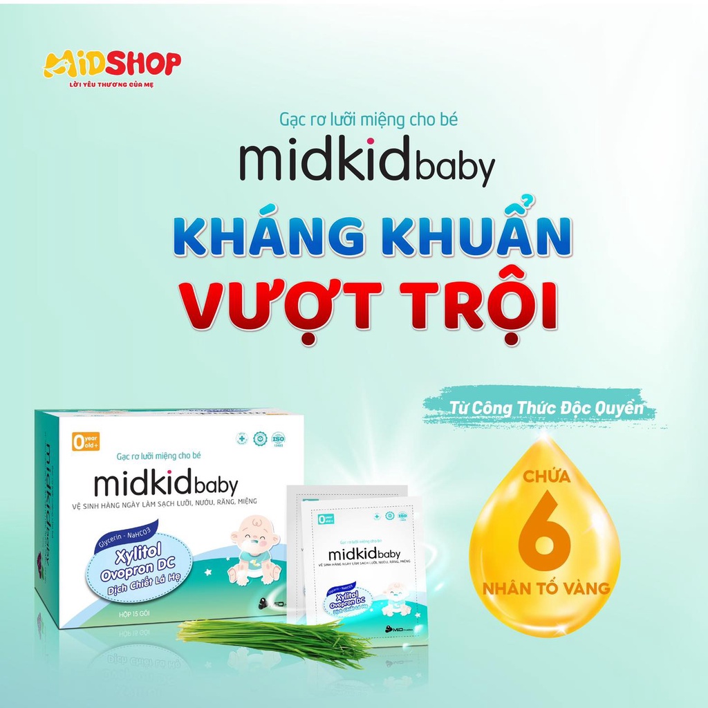 Gạc rơ lưỡi Midkid Baby cho bé sơ sinh giúp làm sạch lưỡi, răng nướu và khoang miệng, an toàn, đạt tiêu chuẩn ISO 5 sao