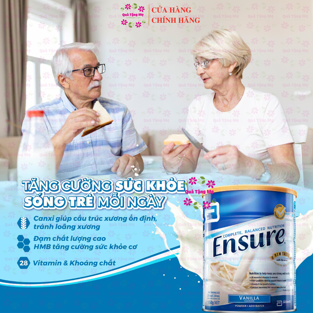 Sữa Ensure Úc hồi phục sức khỏe cho người già, người ốm yếu, suy dinh dưỡng, người sau phẫu thuật - QuaTangMe Extaste