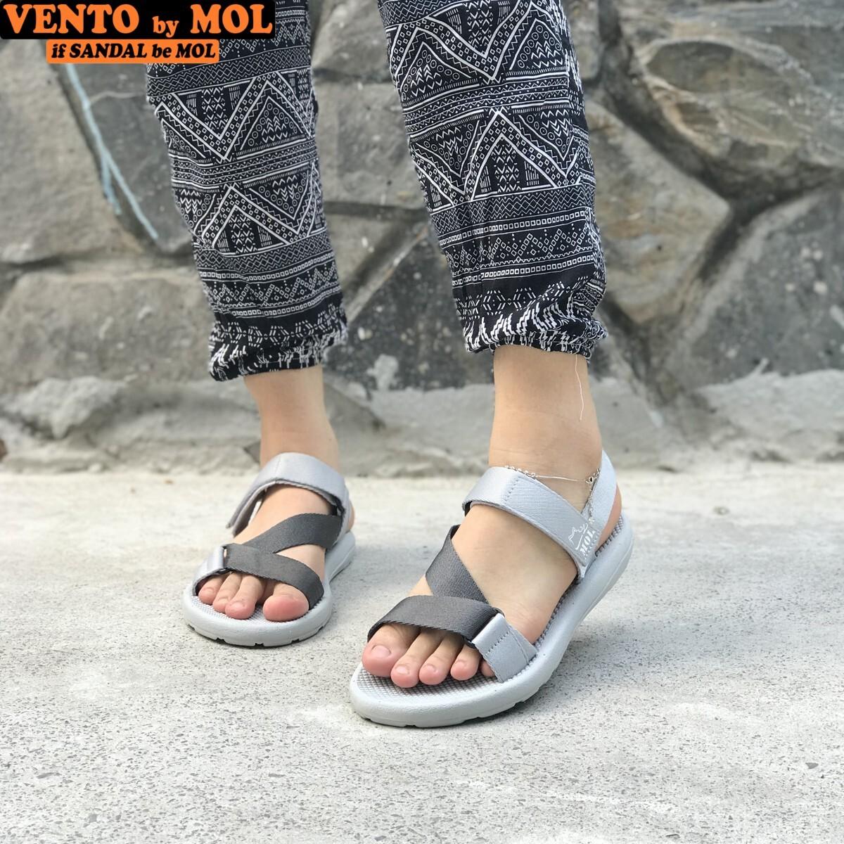 Giày sandal unisex nam nữ quai chéo vải dù đế mõng Slim có quai hậu cố định hiệu MOL mang đi học du lịch MS1166R