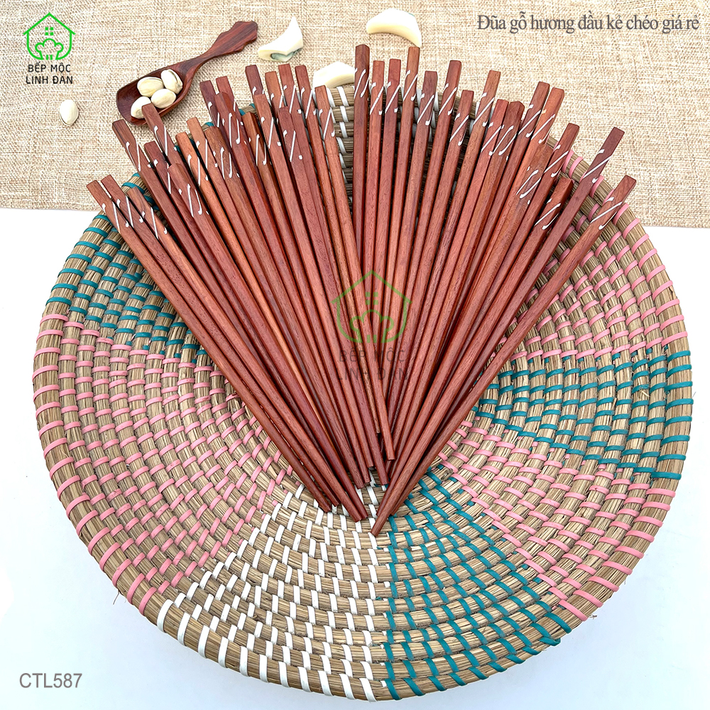 Đũa ăn cơm gỗ tự nhiên khảm chéo HAHANCO [CTL587] Bộ 10 đôi không hóa chất nhuộm tẩy