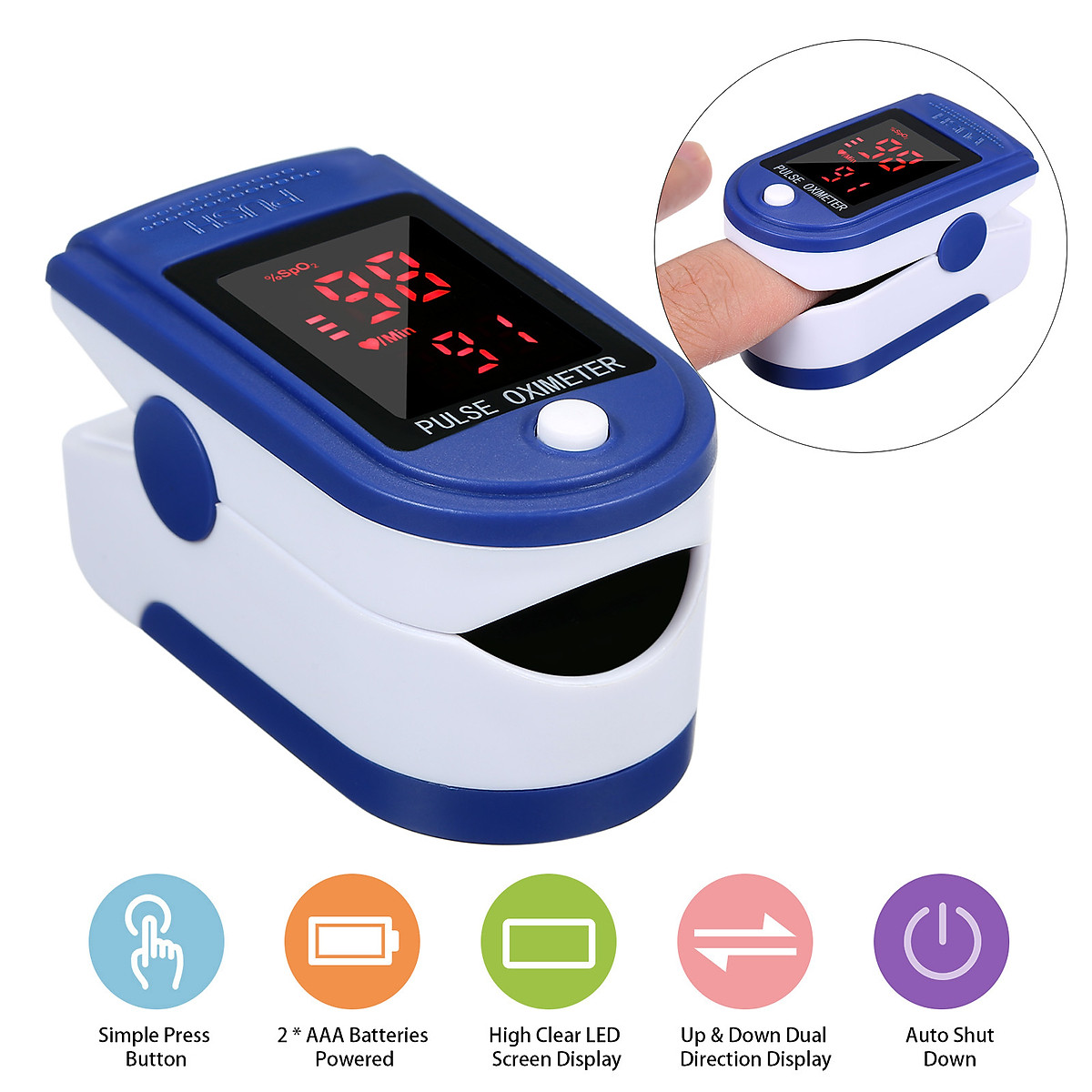 Máy đo nồng độ oxy, SpO2, nhịp tim, độ bão hòa bằng xung đầu ngón tay với màn hình LED Fingertip Clip Pulse Oximeter L-ED Display Mini SpO2 Monitor Oxygen