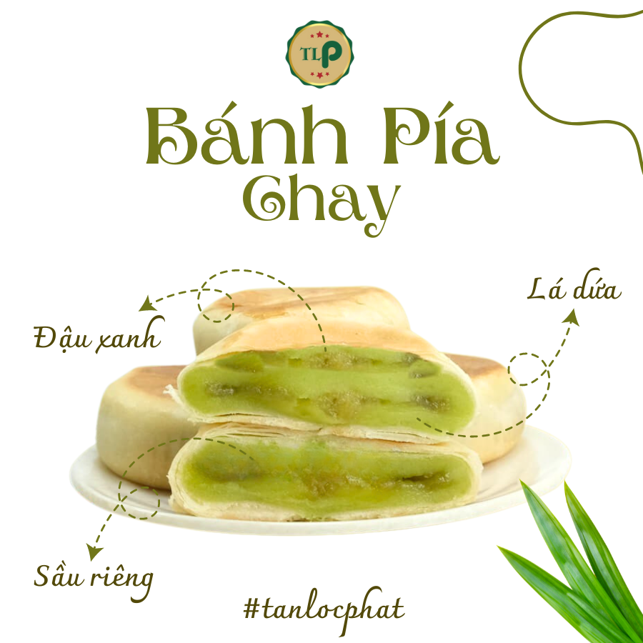 Bánh Pía Chay TLP | Vị Đậu Xanh Lá Dứa Sầu Riêng | Túi 350g 4 Bánh | Đặc Sản Sóc Trăng