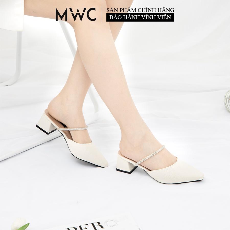 Giày Cao Gót Mũi Nhọn MWC Guốc Dây Nữ Cao 5CM 2 Màu Kem Đen NUCG-4257