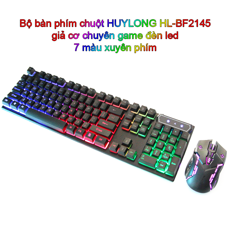 Bộ bàn phím chuột HUYLONG HL-2145 giả cơ chuyên game đèn led 7 màu xuyên phím - HÀNG CHÍNH HÃNG