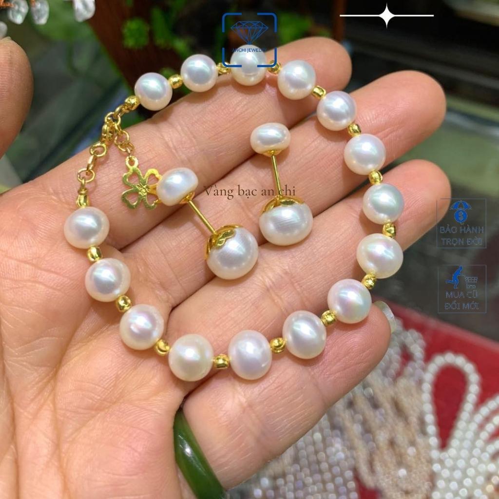 Vòng tay hạt trai nước ngọt VIP mix bi 10k, Hạt tròn ít tỳ, Trang sức Anchi jewelry