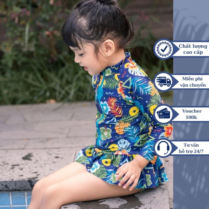 Đồ bơi áo tắm em bé BIKINI PASSPORT KID - Một mảnh tay dài váy bèo ngắn - Floral - KD016_FLO