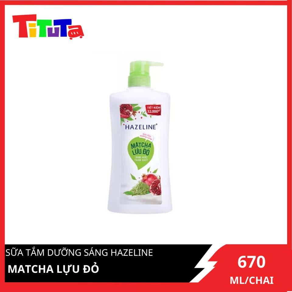 Sữa Tắm Hazeline Matcha &amp; Lựu Đỏ - Sáng Mịn Đều Màu (Chai 670g)