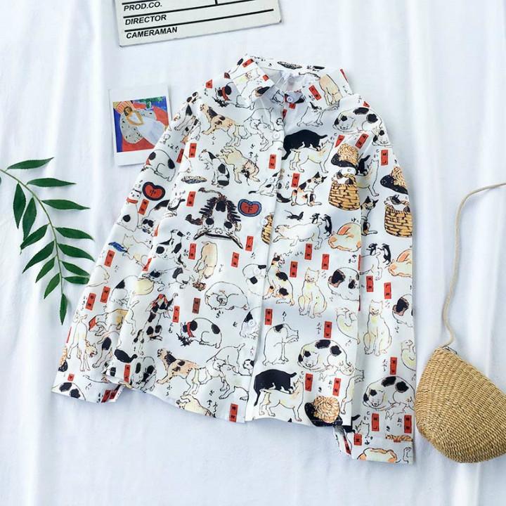 Áo sơ mi unisex hoạt hình con mèo Mã: AM1546