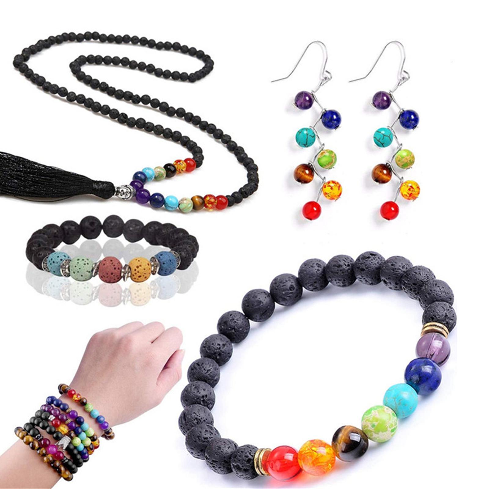 Bộ Dụng Cụ Làm Túi Trang Sức Gồm 15 Hạt Đá Núi Lửa Tự Nhiên Túi Và Dây Đàn Hồi