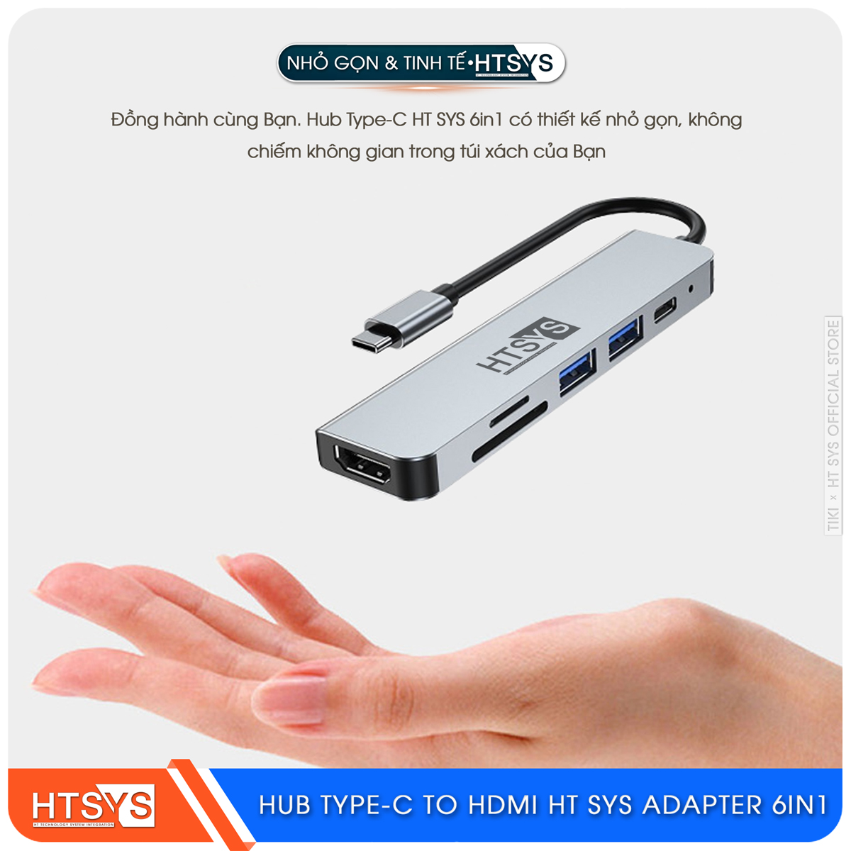Hub Type C HT SYS 6 in 1 To HDMI, USB 3.0, SD, TF, PD 100W - Hàng Chính Hãng
