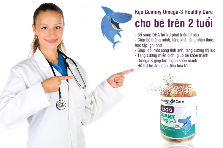 Omega-3 Úc Cho Bé Healthy Care Gummy Omega-3 Dạng Kẹo Dẻo Giúp Phát Triển Não Bộ Tăng Khả Năng Nhận Thức, Tập Trung Và Ghi Nhớ Tăng Hệ Miễn Dịch, Bổ Cho Tim Và Mắt – Hộp 250 Viên