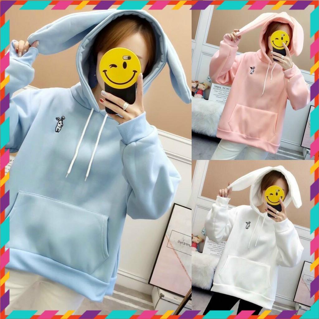 Áo hoodie nữ  Áo khoác hoodie nữ giữ ấm mùa đông lạnh ( tai thỏ ) cute thời trang Freesize dưới 60kg