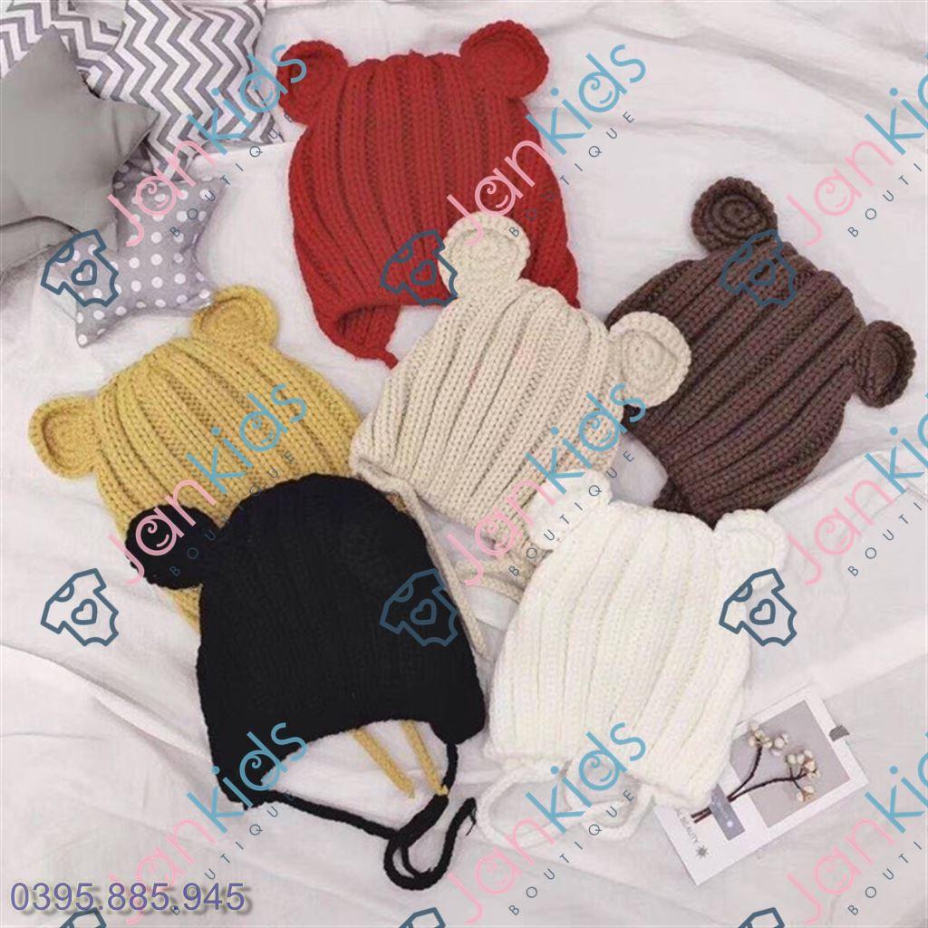 Mũ len tai mickey buộc dây cho bé