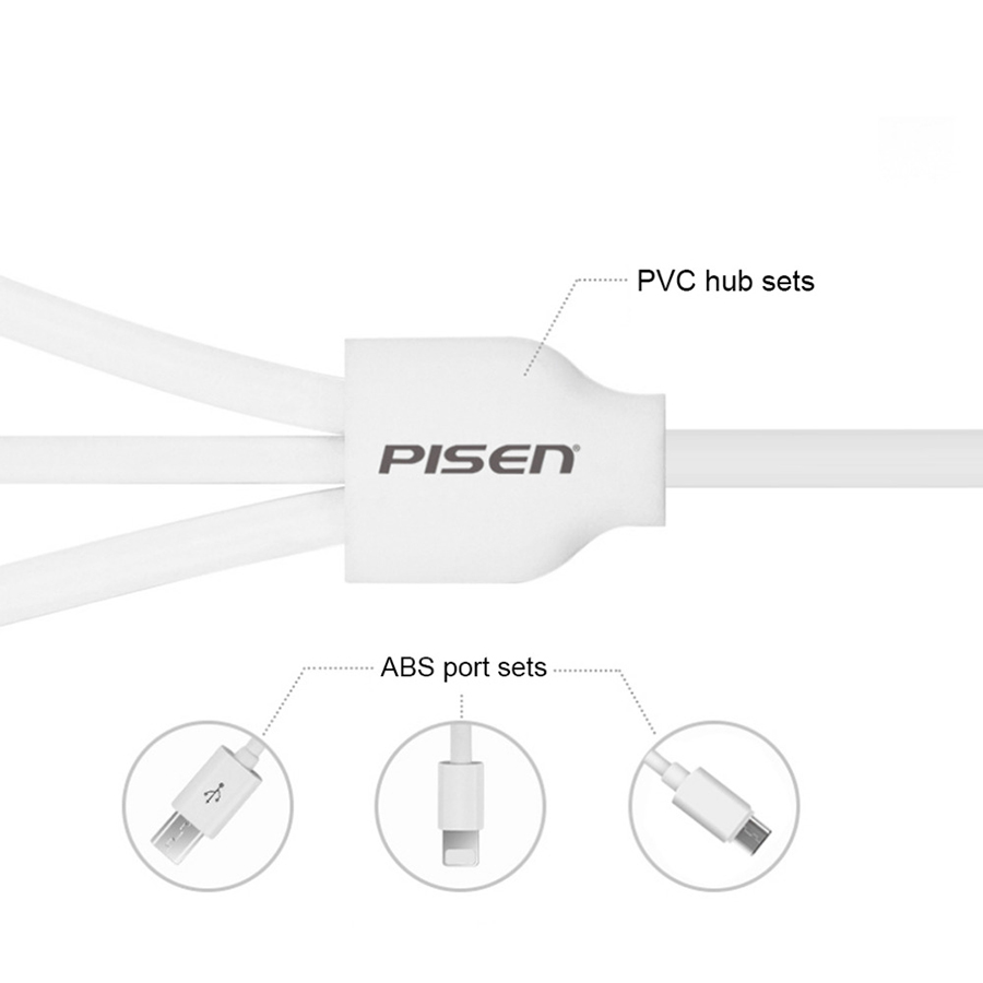 Dây Cáp Pisen Cable 3 Cổng  Type-C / Lightning / Micro - Hàng Chính Hãng